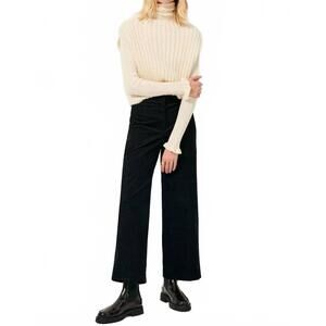 NEW SESSUN alvelvet straight-leg trouser pants in black